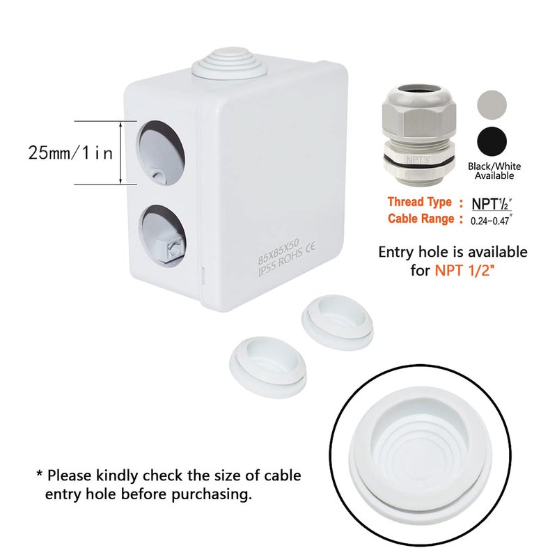 LeMotech ABS Plastic Dustproof Water Resistant IP55 Junction Box Universal Electrical Project Enclosure White 3.4 x 3.4 x 2 inch (85 x 85 x 50 mm) - Image 5